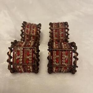 Set of Four Red Moroccan Beaded Napkin Rings